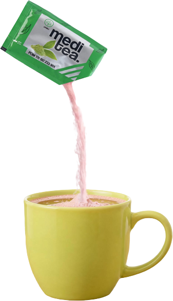 Satu sachet MediTea dituang ke gelas